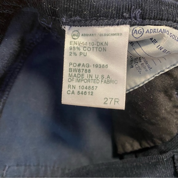 AG dark blue The Stilt Cigarette corduroy skinny jeans size 27R - Picture 5 of 6